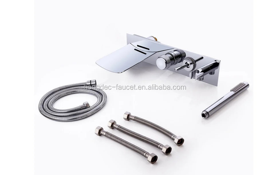 Luxury Brass Chrome LED Waterfall Shower Faucet Wall Mounted