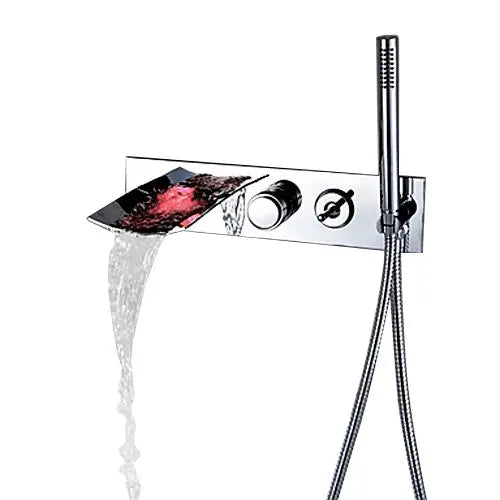 Luxury Brass Chrome LED Waterfall Shower Faucet Wall Mounted