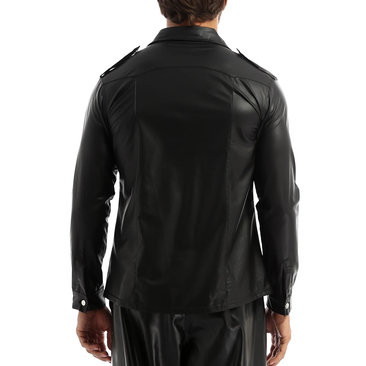 Men's Fashionable Bodycon Shiny Leather Evening Shirt