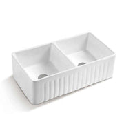 Aquacubic UPC 33 inch large double bowl sink in white ceramic 