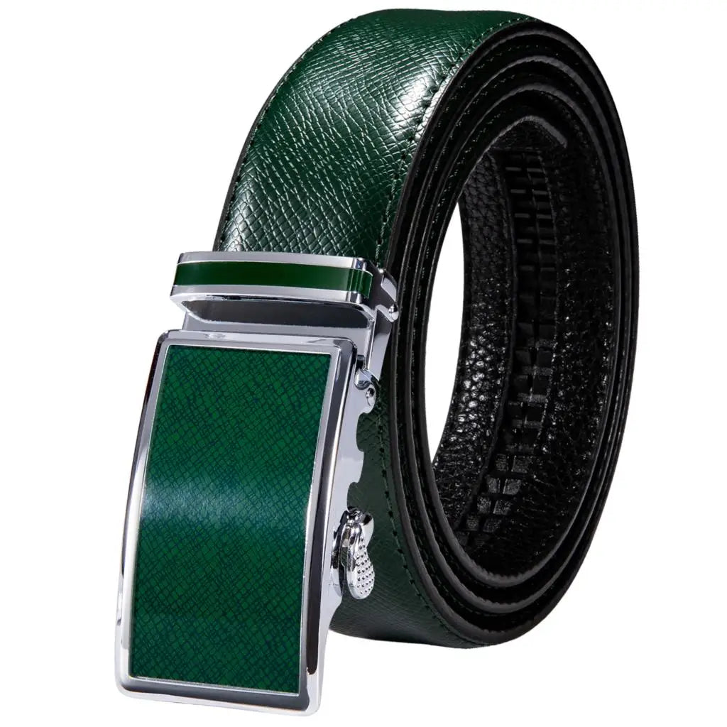 Men's Classy Blue Leather Belt, Automatic Buckle