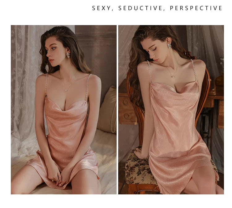 Sexy backless cold silk nightgown for big size women