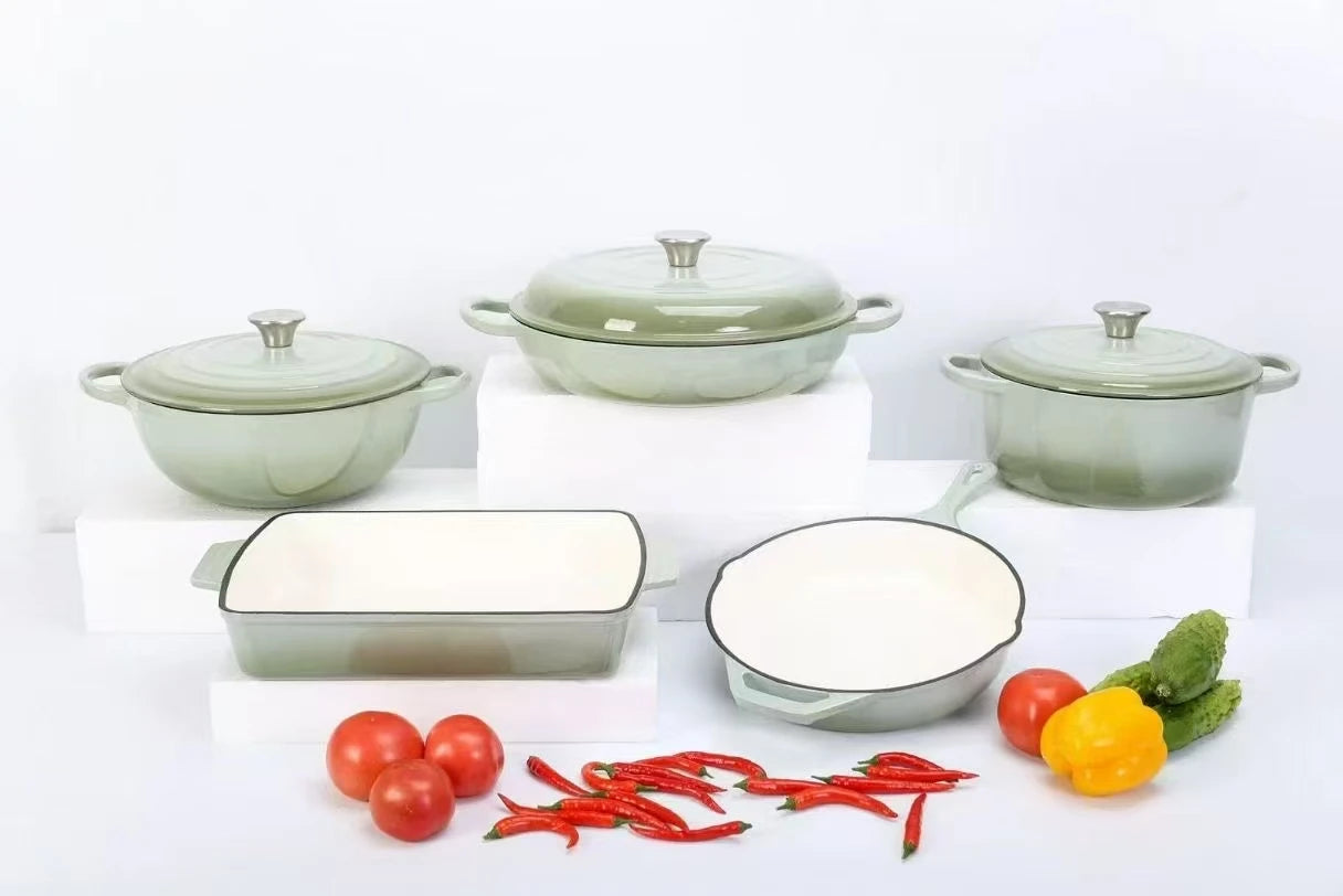 5-Piece Non-Stick Stone Enamel Cast Iron Pot and Pan Set for Family