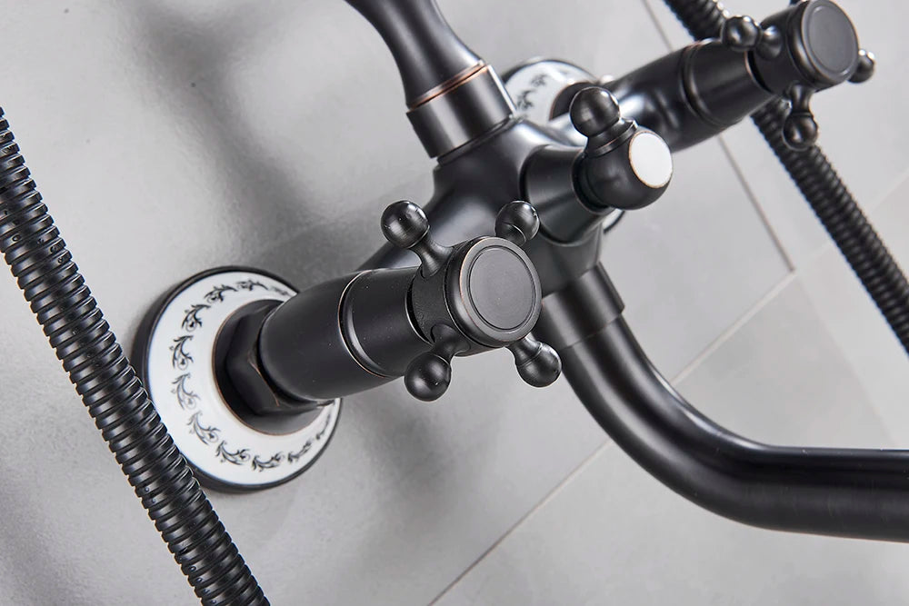 Telephone Style Golden Waterfall Bathtub Faucet Bathroom Brass Bath Faucets Waterfall Rotatb Spout Hot&amp;Cold water Shower tap set