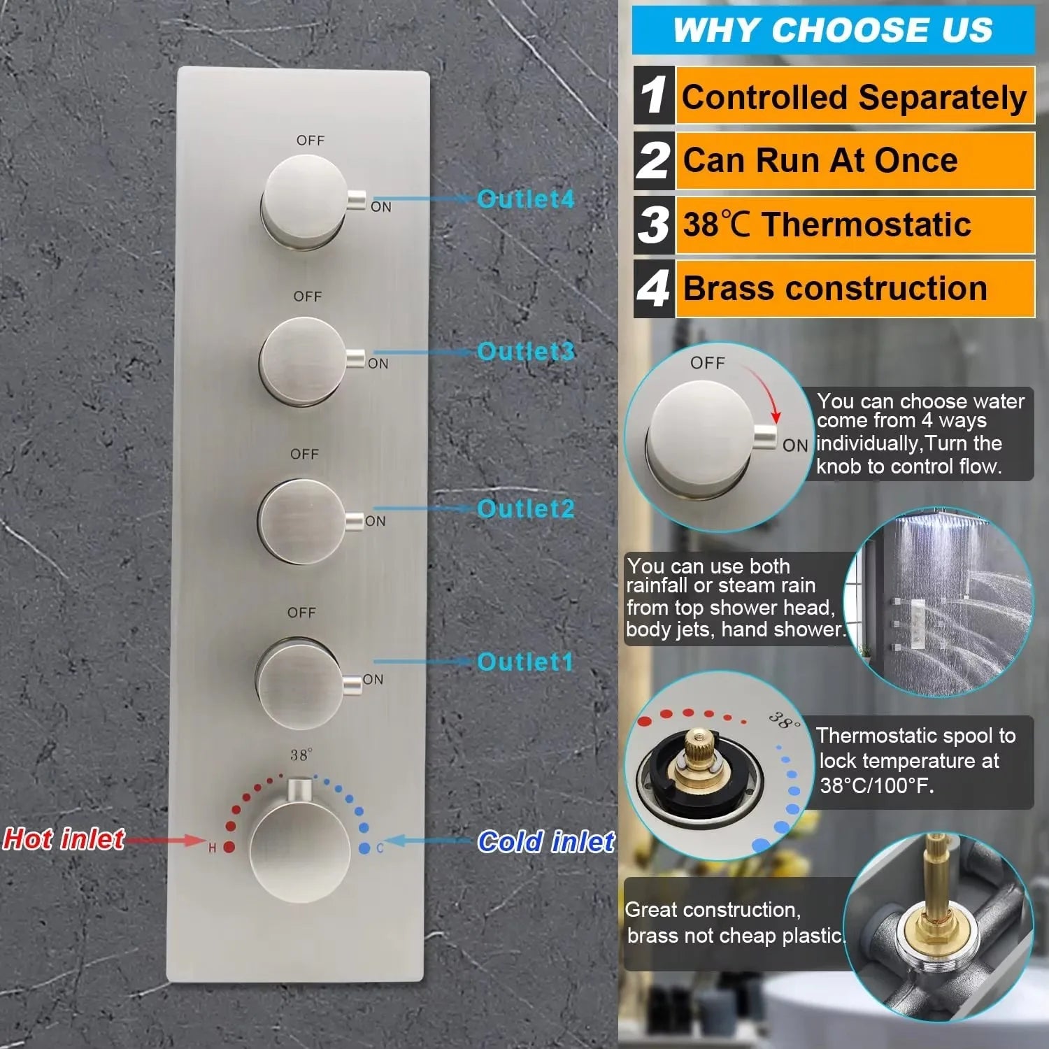 DULABRAHE Ceiling 800*400mm Shower Head with Full Body Jet Multifunction Shower System With Temperature Shower Faucet Set