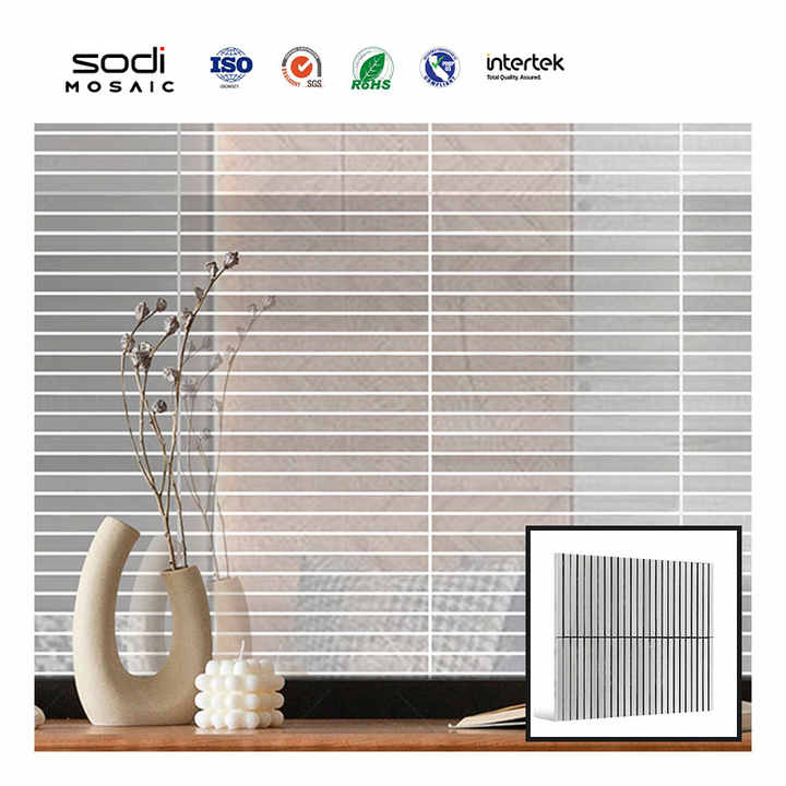 Hall Home Bar Decorative Hanging Bar Custom Silver Gray Stainless Steel Metal Gold Strip Mosaic Tile With Mesh Mounting 