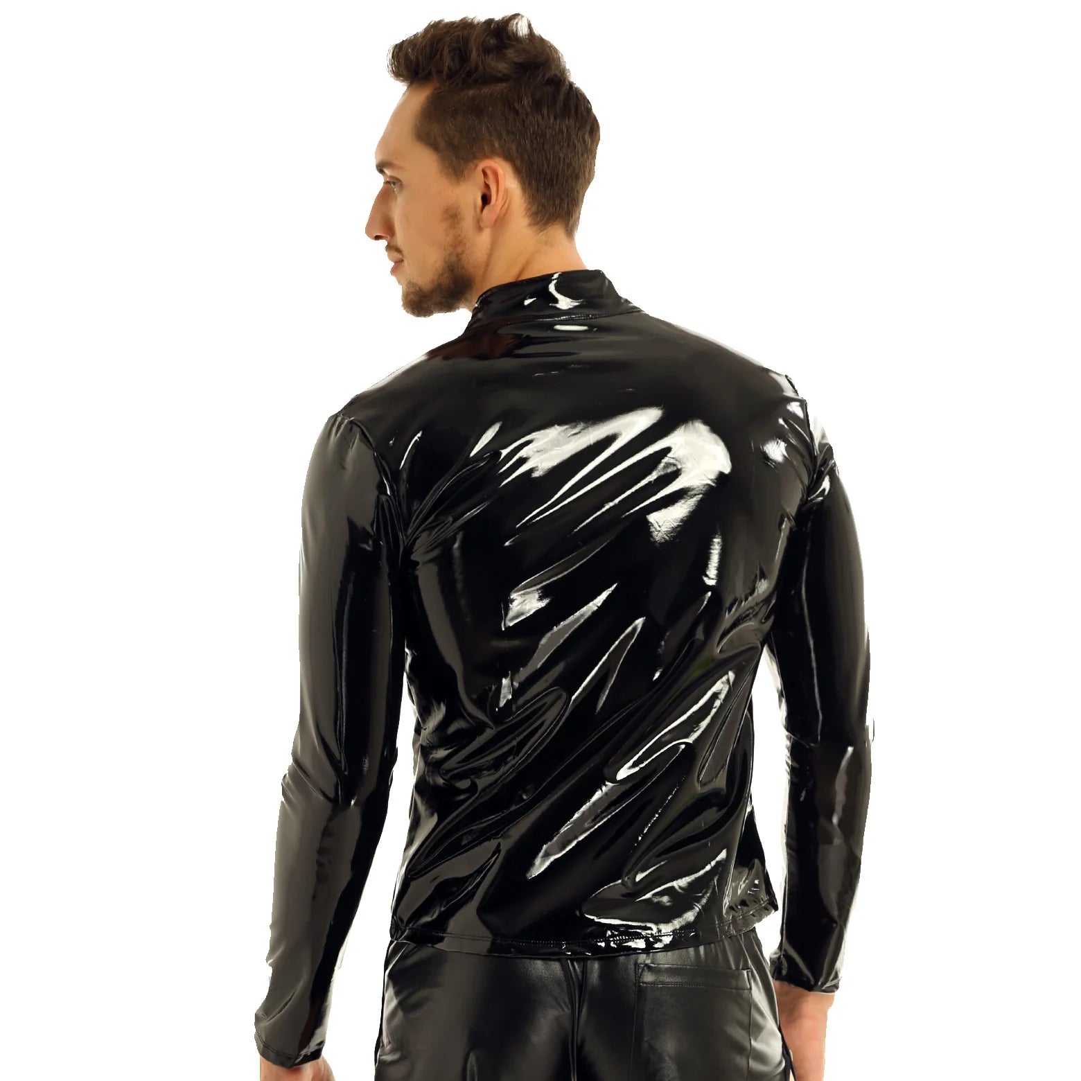 Men's Fashionable Bodycon Shiny Leather Evening Shirt