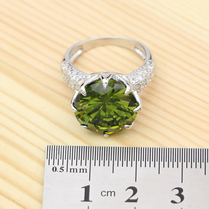 925 Silver Jewelry Set with Olive Green Stone for Women