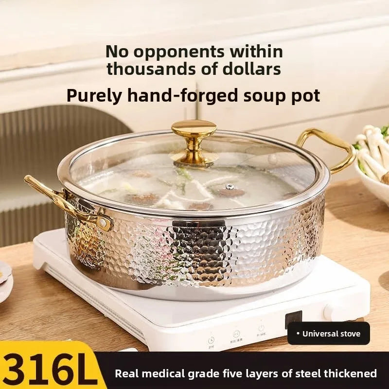 Nồi Lẩu Thép 316 Đa Tầng Hoa Văn Búa Chống Dính