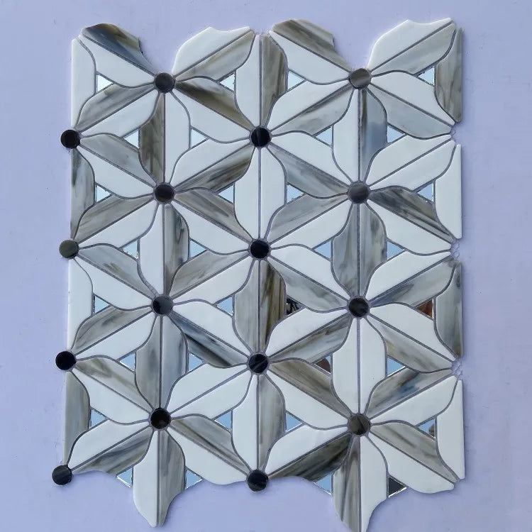Mosaics Modern Scandinavian B&B Living Room Balcony Bathroom Kitchen Wall and Floor Glass Tiles Look Like Natural Marble Mosaic - Daisan Mart