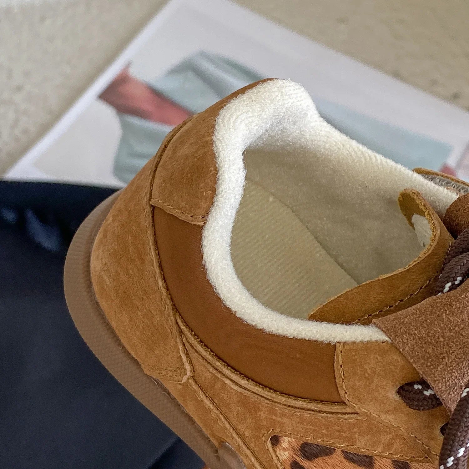 Winter Children's Boys Girls Leopard Brown Skateboarding Shoes Kids Toddler Letter Printed Flats Patchwork Streetwear Sneakers