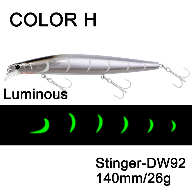 TSURINOYA 140mm 26g DW92 Sinking Minnow Saltwater Freshwater Black Bass Pike Bait Long Casting Sinker Weight Jerkbait Wobblers