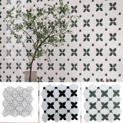 OMK Green and White Pallas Waterjet Houndstooth Carrara Blend Marble Bathroom Wall Tiles 