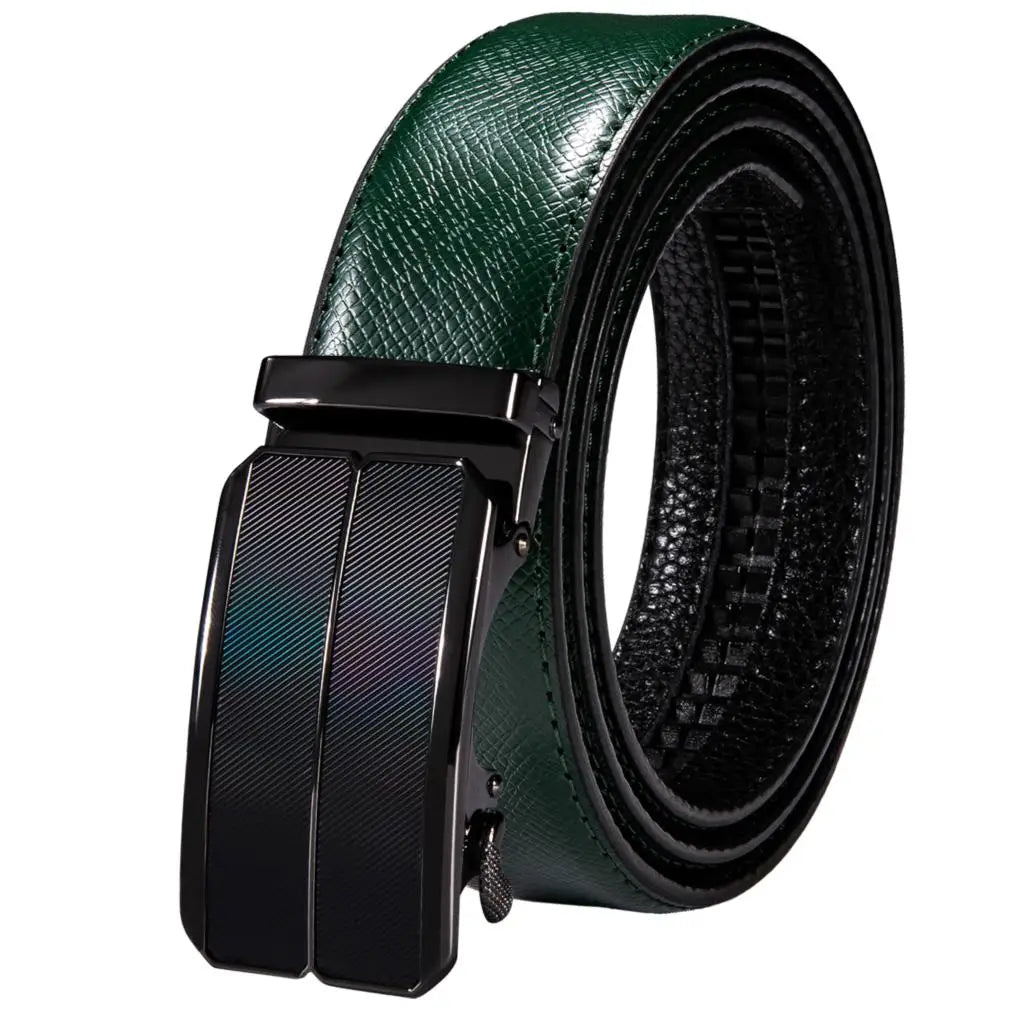 Men's Classy Blue Leather Belt, Automatic Buckle