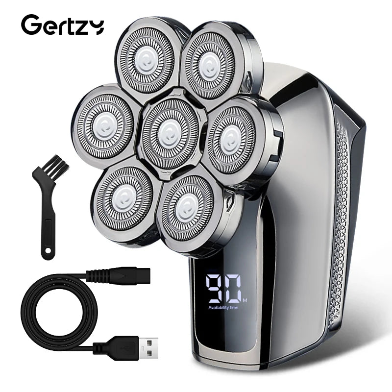 Men's Rechargeable Electric Shaver, Portable LCD Screen Beard Trimmer, Seven Blade Bald Head Machine, Multi Head Shaver