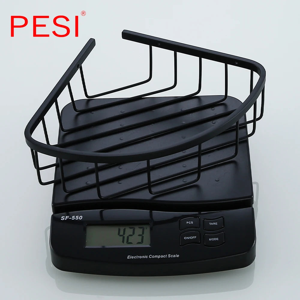 Bathroom Shelf Black Stainless Steel Single Bathroom Shelves Shower Storage Rack Wall Mounted Corner Basket Shampoo Shelf. - Daisan Mart