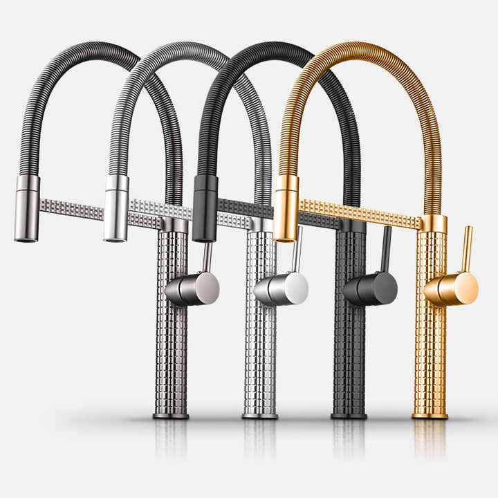 Matte black brass kitchen sink faucet, spring spout, single handle, 360 degree rotation, hot and cold water faucet 