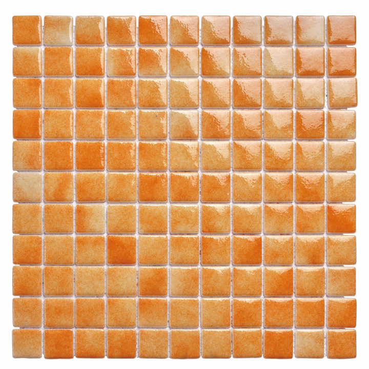 Modern luxury 4mm thick square glass mosaic tiles in yellow for villa swimming pool kitchen wall cladding 