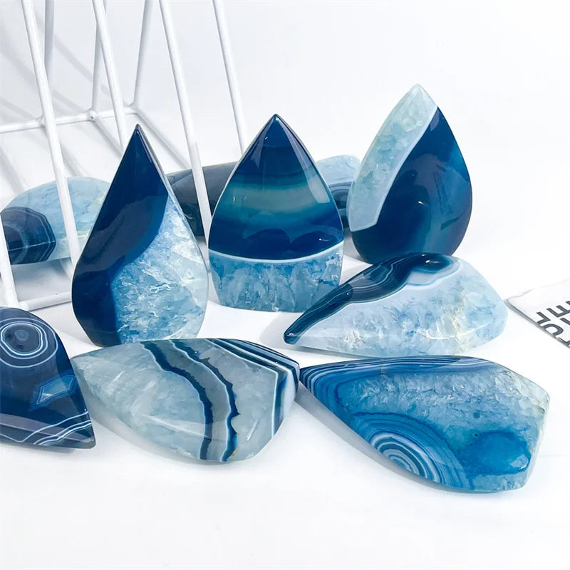 Wholesale Healing Crystal Crafts Blue Sardonyx Flame Blue Onyx Agate Ornament for Decoration
