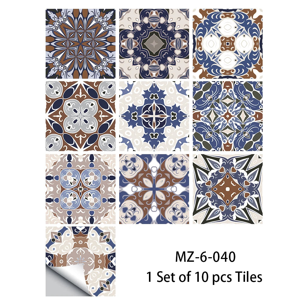 10pcs Blue &amp; Gray Matte Surface Wall Sticker Film For Tiles /Ground in Kitchen Backsplash Floor PVC Art Wallpaper Peel &amp; Stick