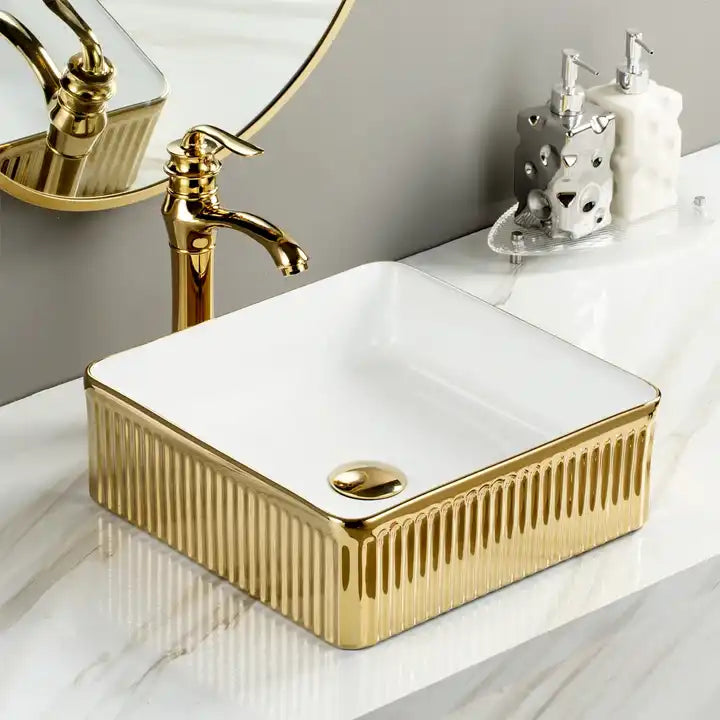 High quality yellow ceramic wash basin for bathroom, art wash basin 