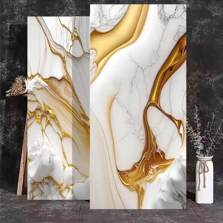 Luxury modern living room floor tiles in gold plated multi-colored stone inspired by PVC silk 