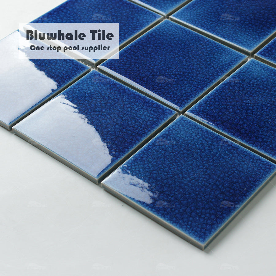4 inch square dark blue glazed ceramic mosaic tiles, crack resistant, 100x100mm, for swimming pools 