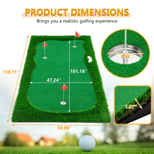 10x5FT 3-Hole Premium Indoor Outdoor Golf Practice Mat