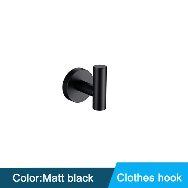Black Wall-mounted Black Stainless Steel Towel Rack Set Towel Bar Toilet Paper Holder Robe Towel Hooks Bathroom  Accessories Kit - Daisan Mart