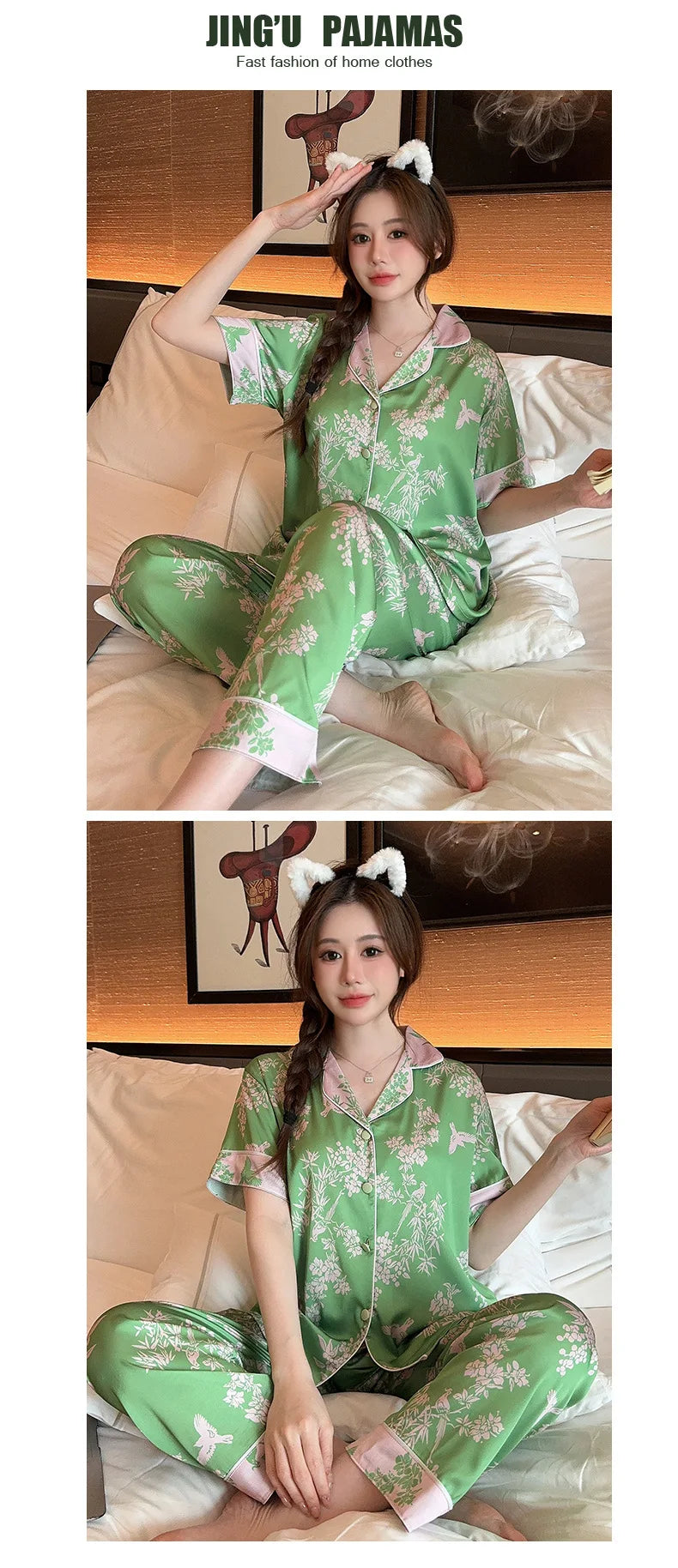 Bộ Đồ Ngủ Lụa Nhân Tạo Mùa Xuân Hè Thanh Lịch