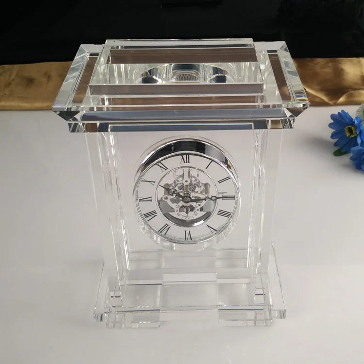 Small Bridge Wholesale Customization New Design Large Crystal Desk Clock for Home Decoration