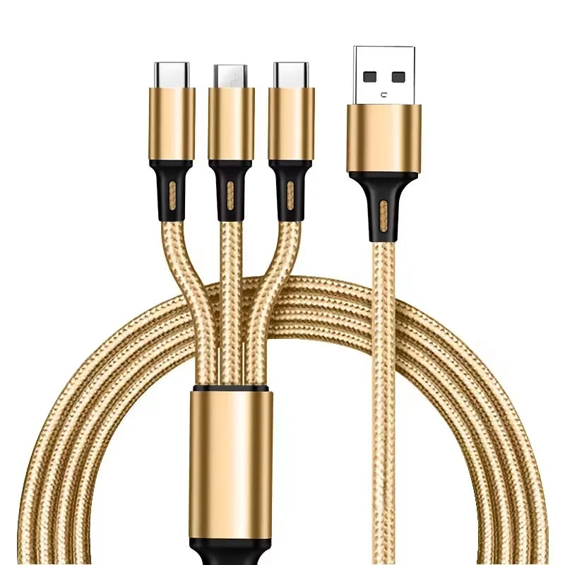 3 in 1 Durable Nylon Multi-Function Charging Cable 1.2M
