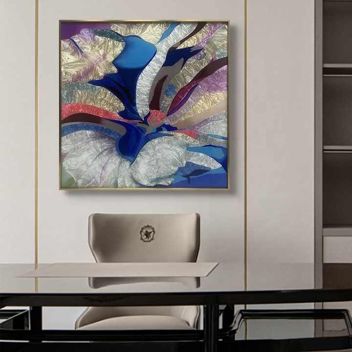 JZ Abstract Flower Artwork Tempered Glass Enamel Wall Painting Modern Room Painting 