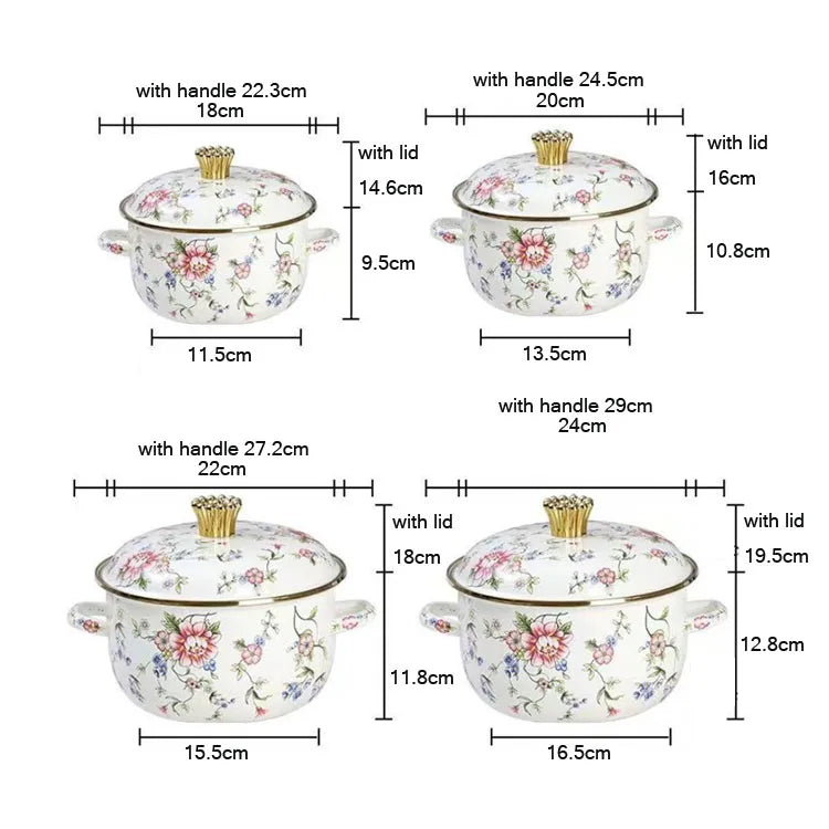 Set of 4 High-Quality Enamel Pots - For Family Kitchens