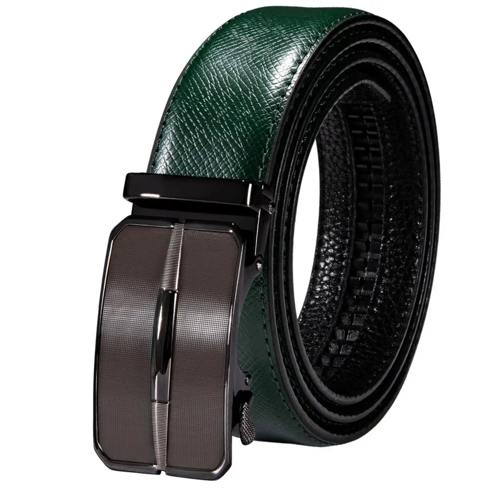 Men's Classy Blue Leather Belt, Automatic Buckle