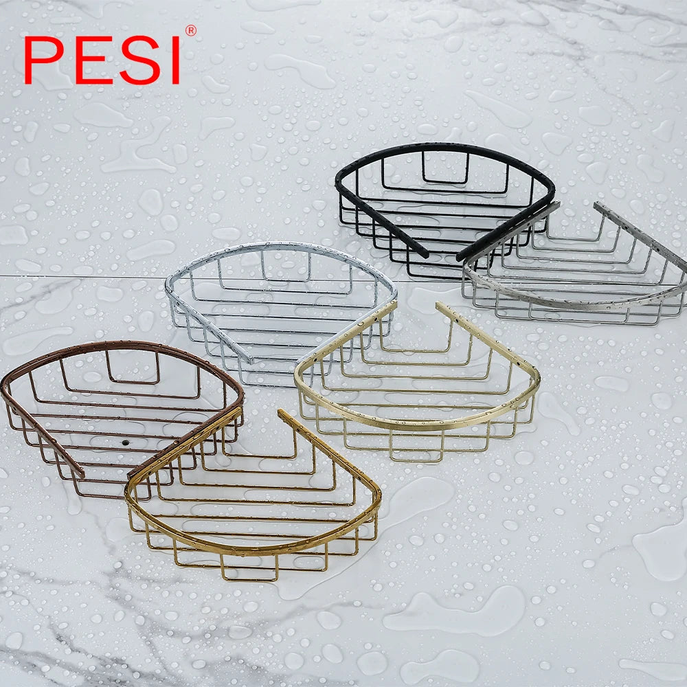 Bathroom Shelf Black Stainless Steel Single Bathroom Shelves Shower Storage Rack Wall Mounted Corner Basket Shampoo Shelf. - Daisan Mart