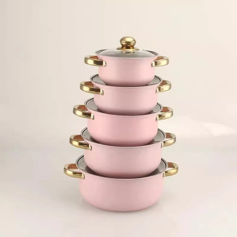 Bộ Nồi Chảo Inox Hồng Cổ Điển 10 Món Chống Dính