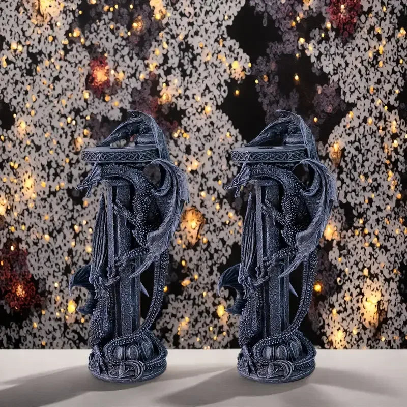 Dragon-Shaped Resin Candle Holders Mythical Anime Figurines for Home Decorative Display Painted Animal Pattern for Gifts Crafts