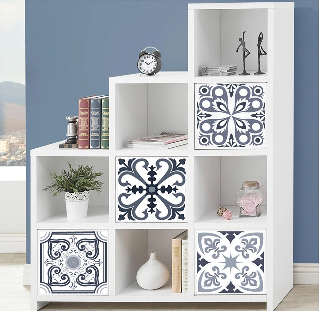 10pcs Blue &amp; Gray Matte Surface Wall Sticker Film For Tiles /Ground in Kitchen Backsplash Floor PVC Art Wallpaper Peel &amp; Stick