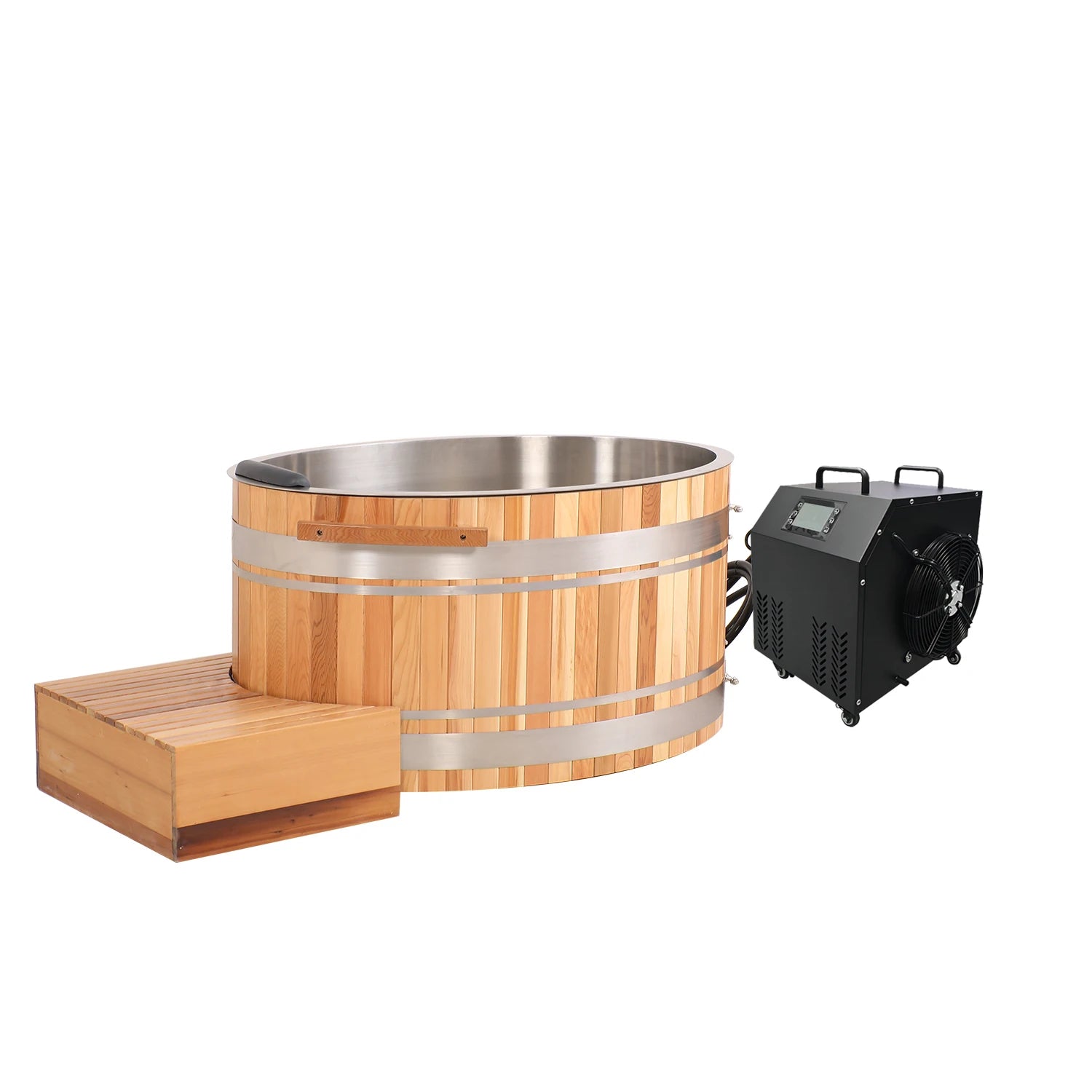 HELIUS Red Cedar Wooden Ice Bath Recovery Ice Bath Cold Plunge Chiller with Black Insulation Cover