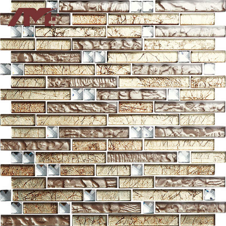 Modern Luxury Kitchen Range Brown Mirror Metal Wall Decor Tiling Crystal Glass Mosaic Tiles 