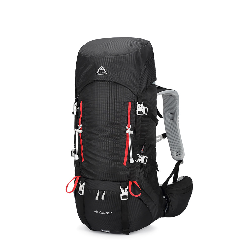 AIONE 50L Backpack for Hiking, Camping, Backpacking, for Women and Men, with Raincoat 