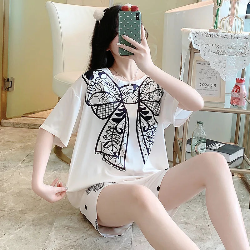 3-Piece Cool Silk Pajamas Set for Women with Cute Patterns