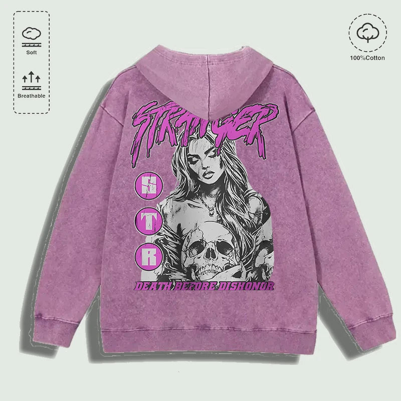 Áo Hoodie Nữ Cotton In Hình Skull Death Before Dishonor - Daisan Mart