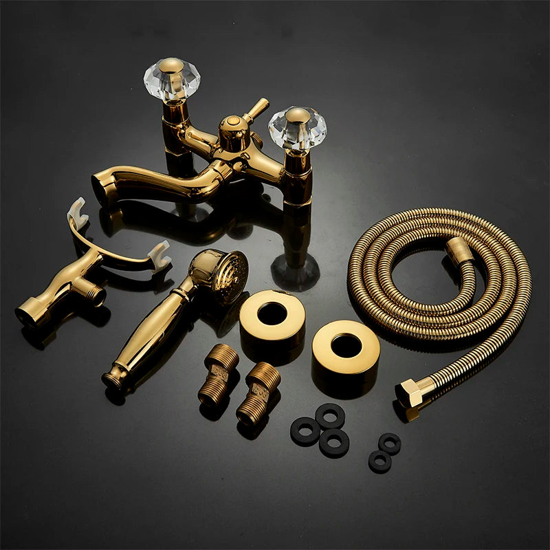 Telephone Style Golden Waterfall Bathtub Faucet Bathroom Brass Bath Faucets Waterfall Rotatb Spout Hot&amp;Cold water Shower tap set