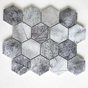 Modern custom metal spray hexagon mosaic tiles interior wall decoration for bathroom and living room 