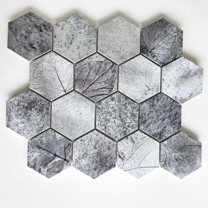 Modern custom metal spray hexagon mosaic tiles interior wall decoration for bathroom and living room 