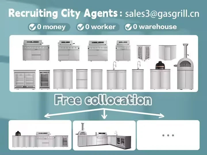 High-Quality 304 Stainless Steel Outdoor Kitchen Cabinet with Sink and Refrigerator