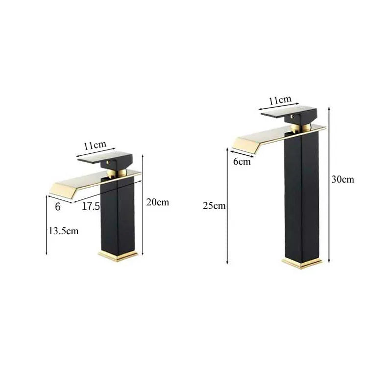 Basin Faucet Gold and Black Waterfall Faucet Brass Bathroom Wash Basin Mixer Tap Hot and Cold Water Vanity Vessel Sink Faucets - Daisan Mart