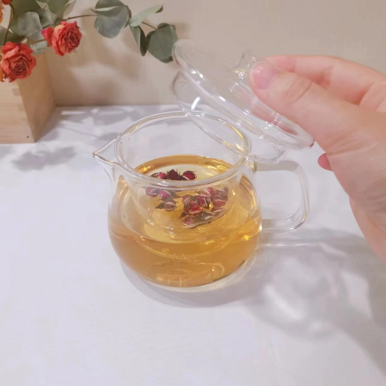 Clear Borosilicate Glass Tea Pot with Infuser for Drinking  Milk Juice Beer Wine